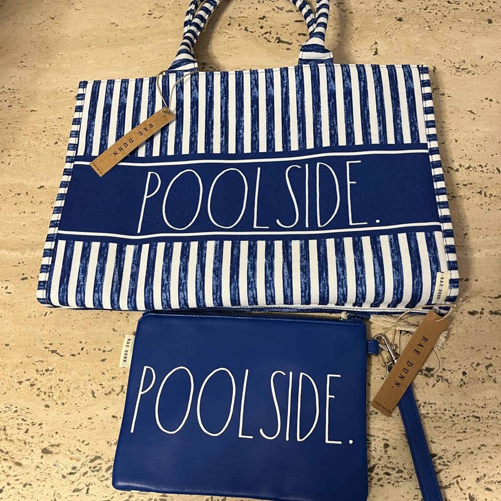 Rae Dunn Blue and White Tote Bag Set